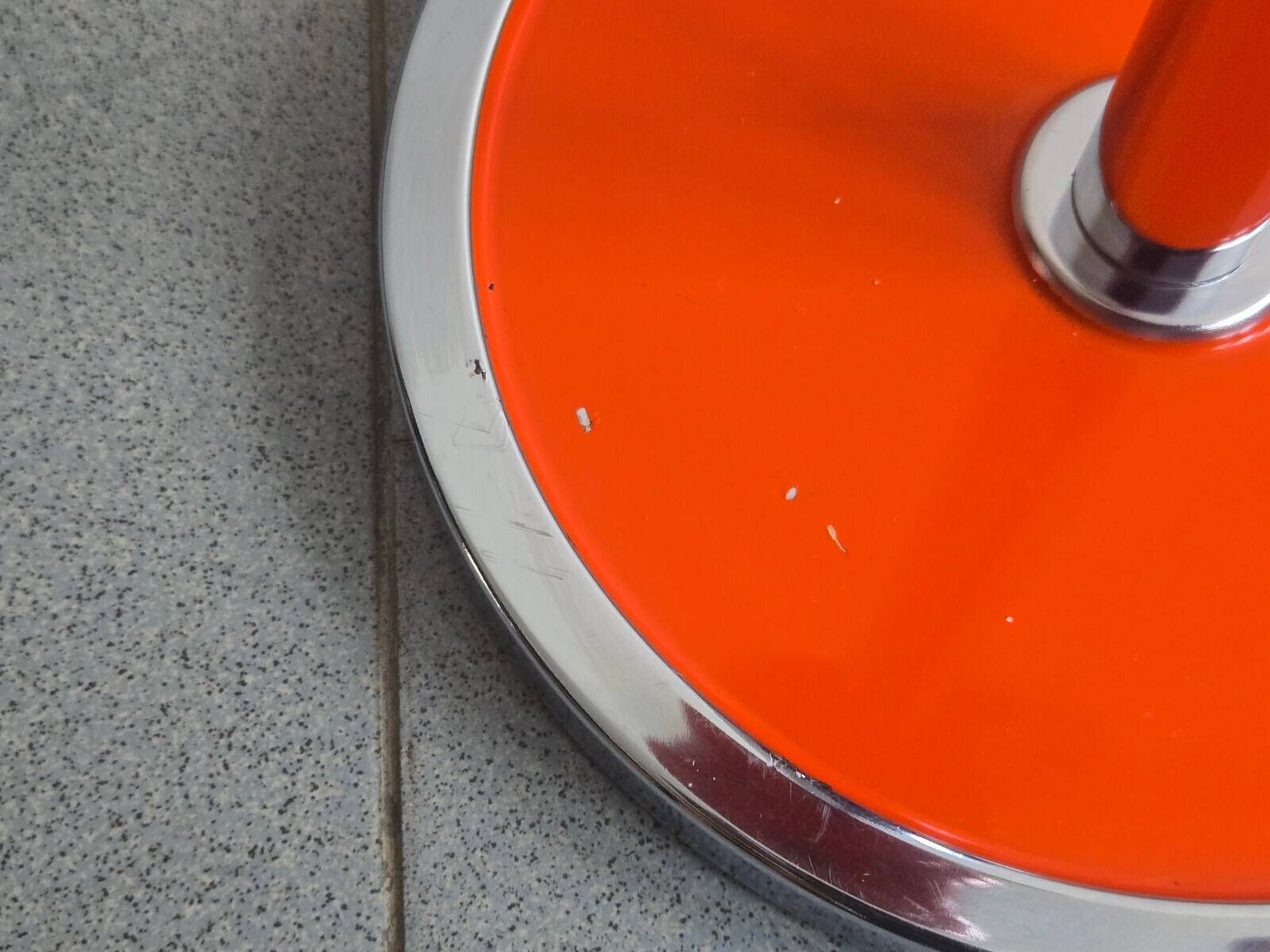 VINTAGE 1970s METAL ASH TRAY ON A STAND ORANGE LACQUER & CHROME 70S SPACE AGE