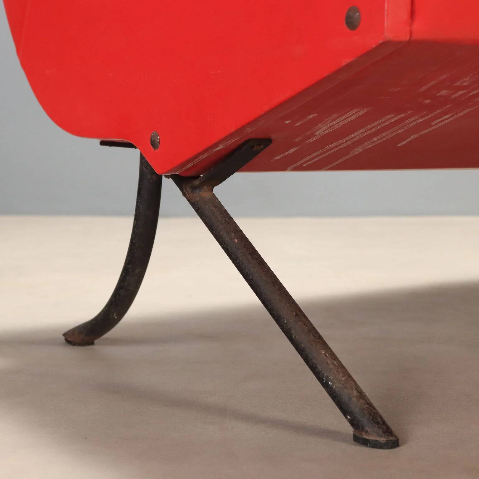 Vintage red faux leather sofa from the 1960s.