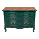 Restored cherry wood chest of drawers in English green.