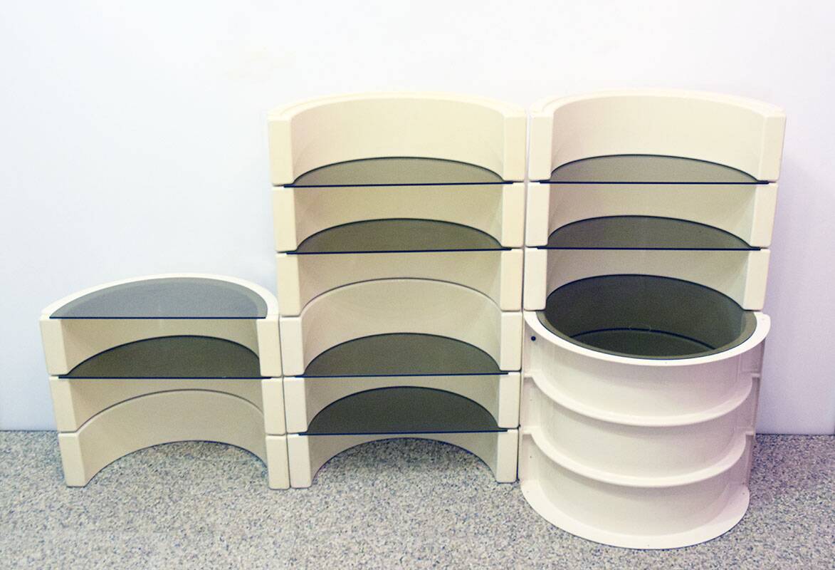 Modular plastic and glass bookcase/bar, Italy, 1970s