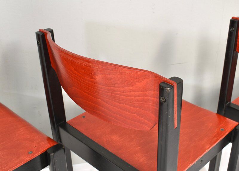 Italian postmodern stacking chairs in Sottsass style, Italy, 1970s, set of 14