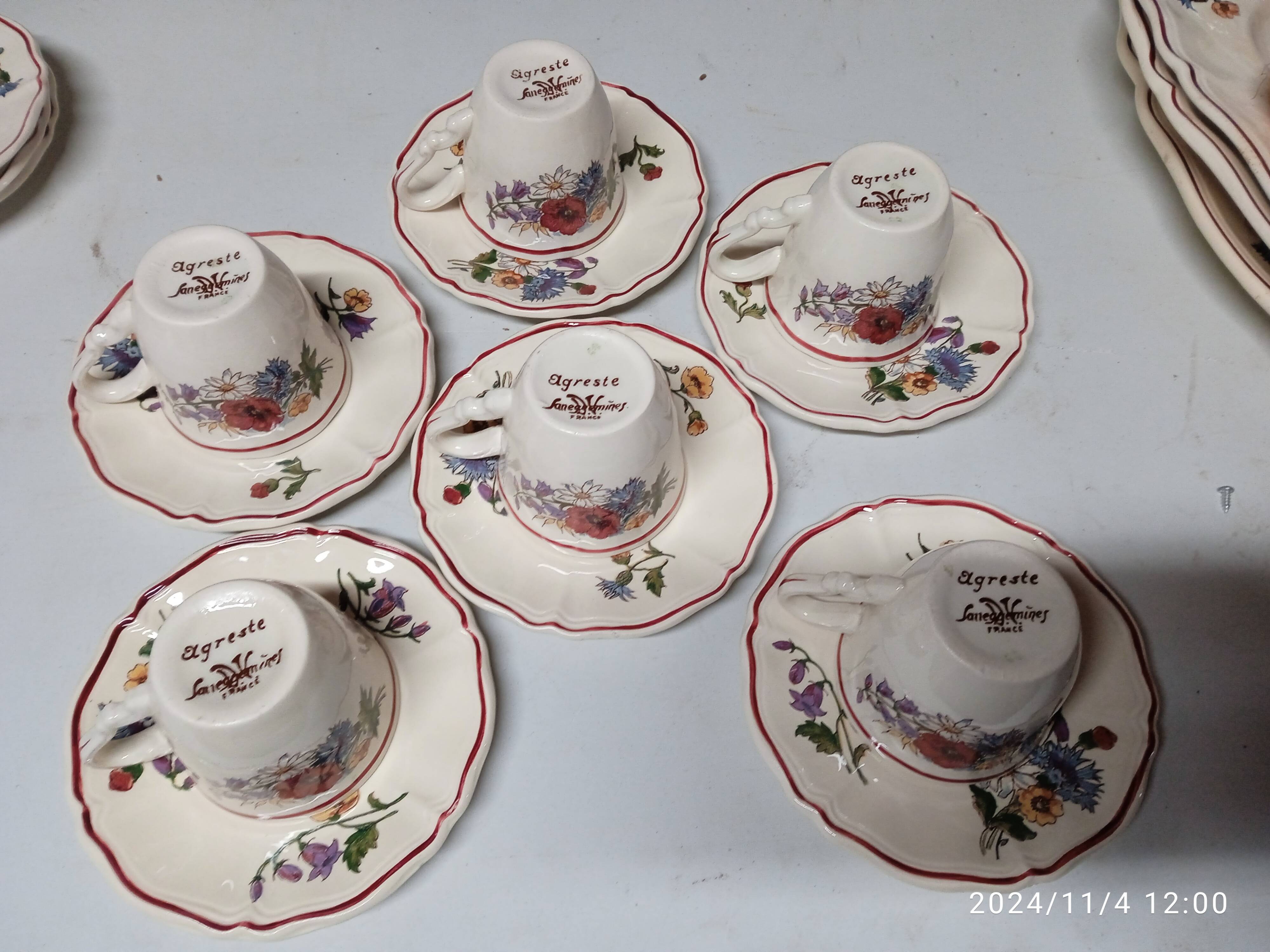 6 cups with saucers Sarreguemines Agreste - Lot 1