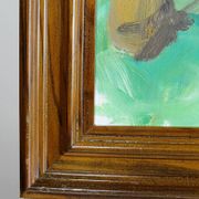 Portrait "The Woman in Green" vintage oil on canvas board framed