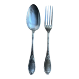 Fork and spoon set in silver metal