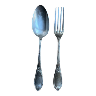 Fork and spoon set in silver metal