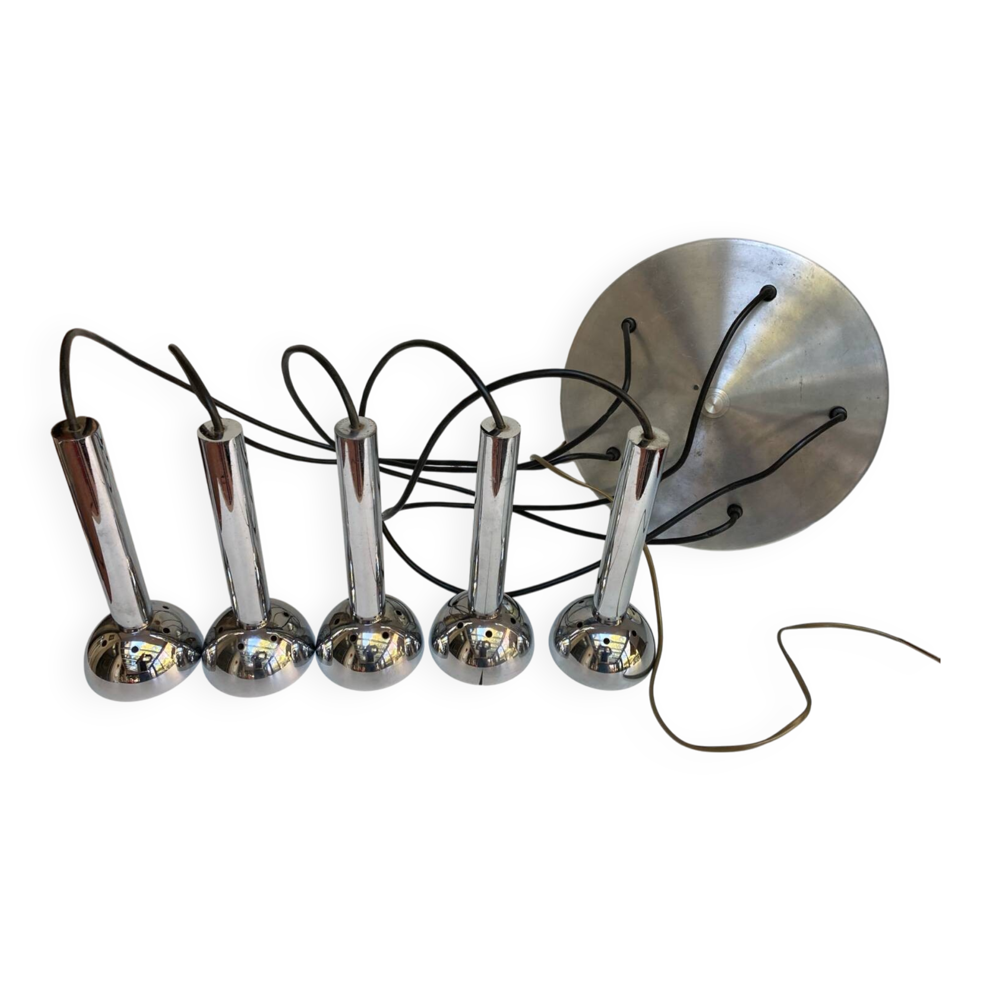 5-light vintage 70s chrome cascade pendant light