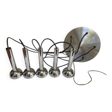 5-light vintage 70s chrome cascade pendant light