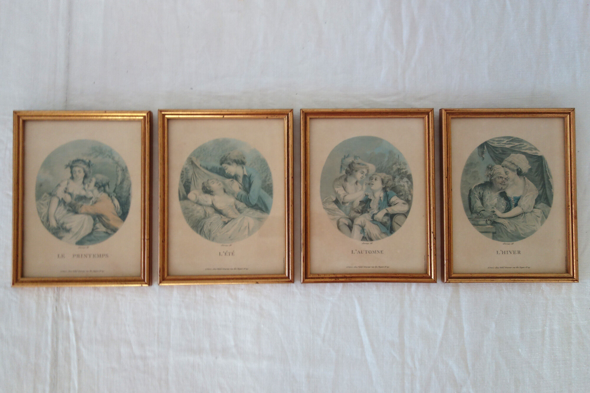 4 old lithographs of the 4 seasons