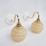 Speckled glass swan neck wall lights