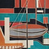 Gouache on paper signed mid-20th century boats port 1959
