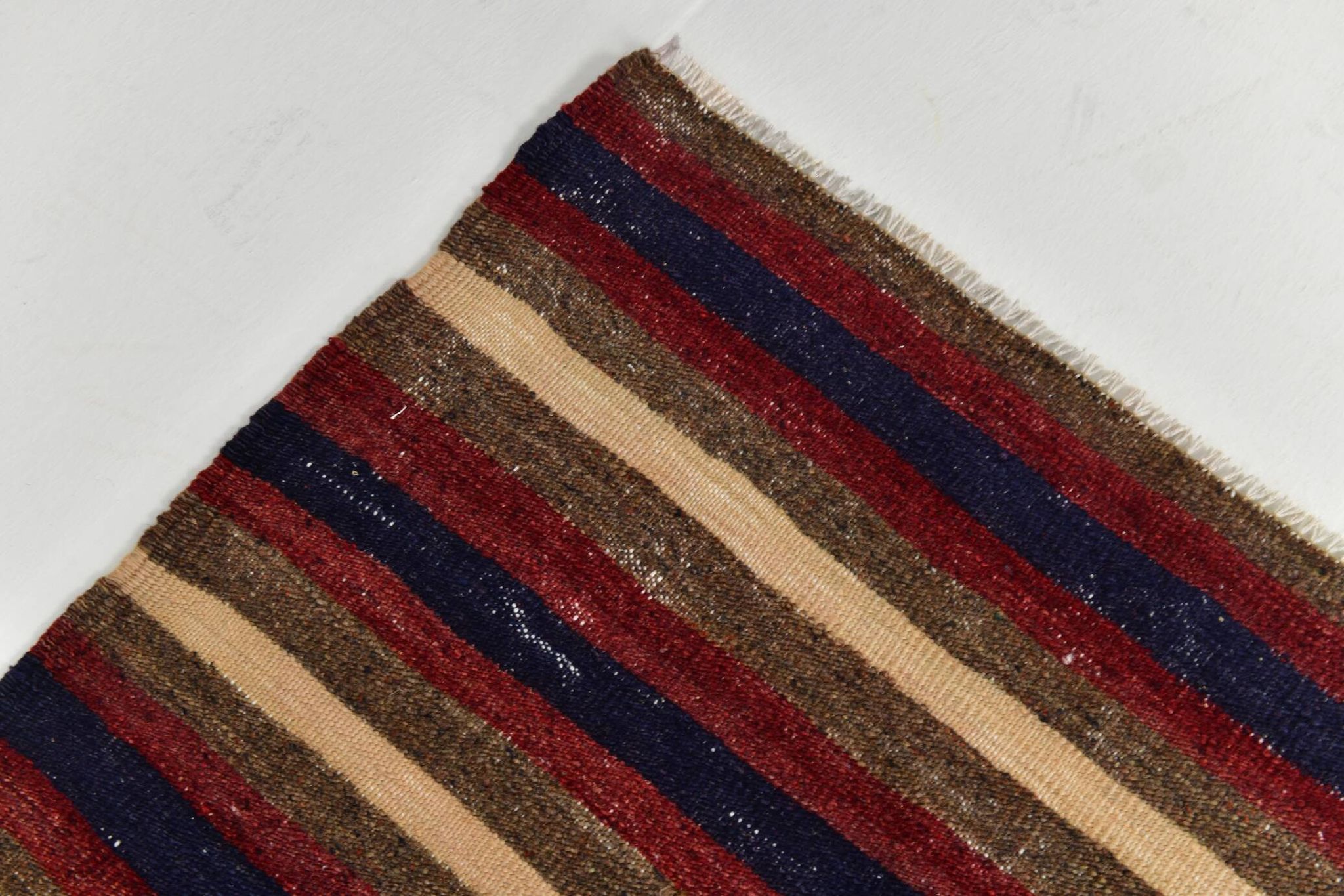 4x9 Red & Navy Blue Pinstriped Pattern Turkish Kilim Rug, 136x284Cm