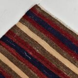 4x9 Red & Navy Blue Pinstriped Pattern Turkish Kilim Rug, 136x284Cm