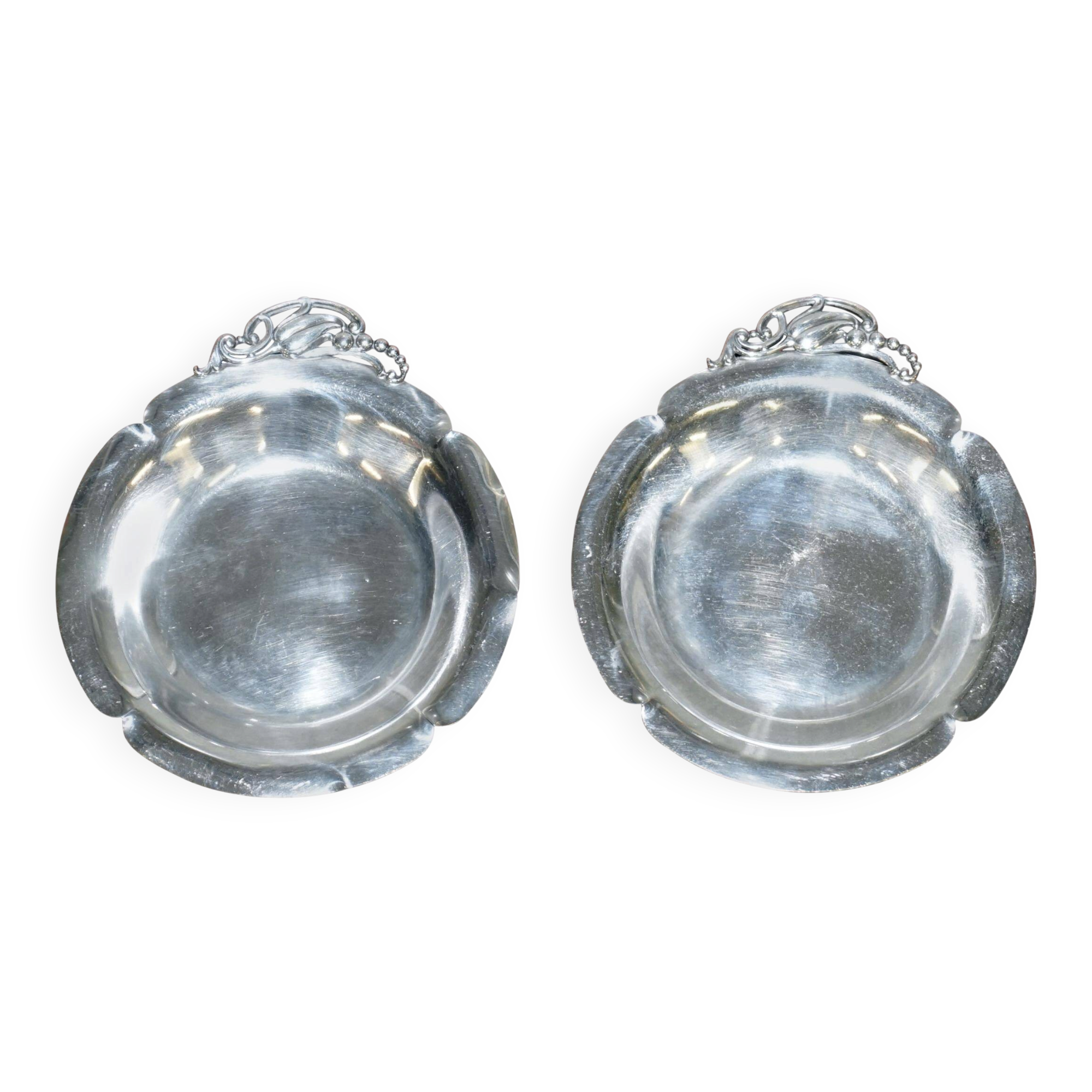 Pair of sterling silver biscuit dishes by Webster circa 1950.