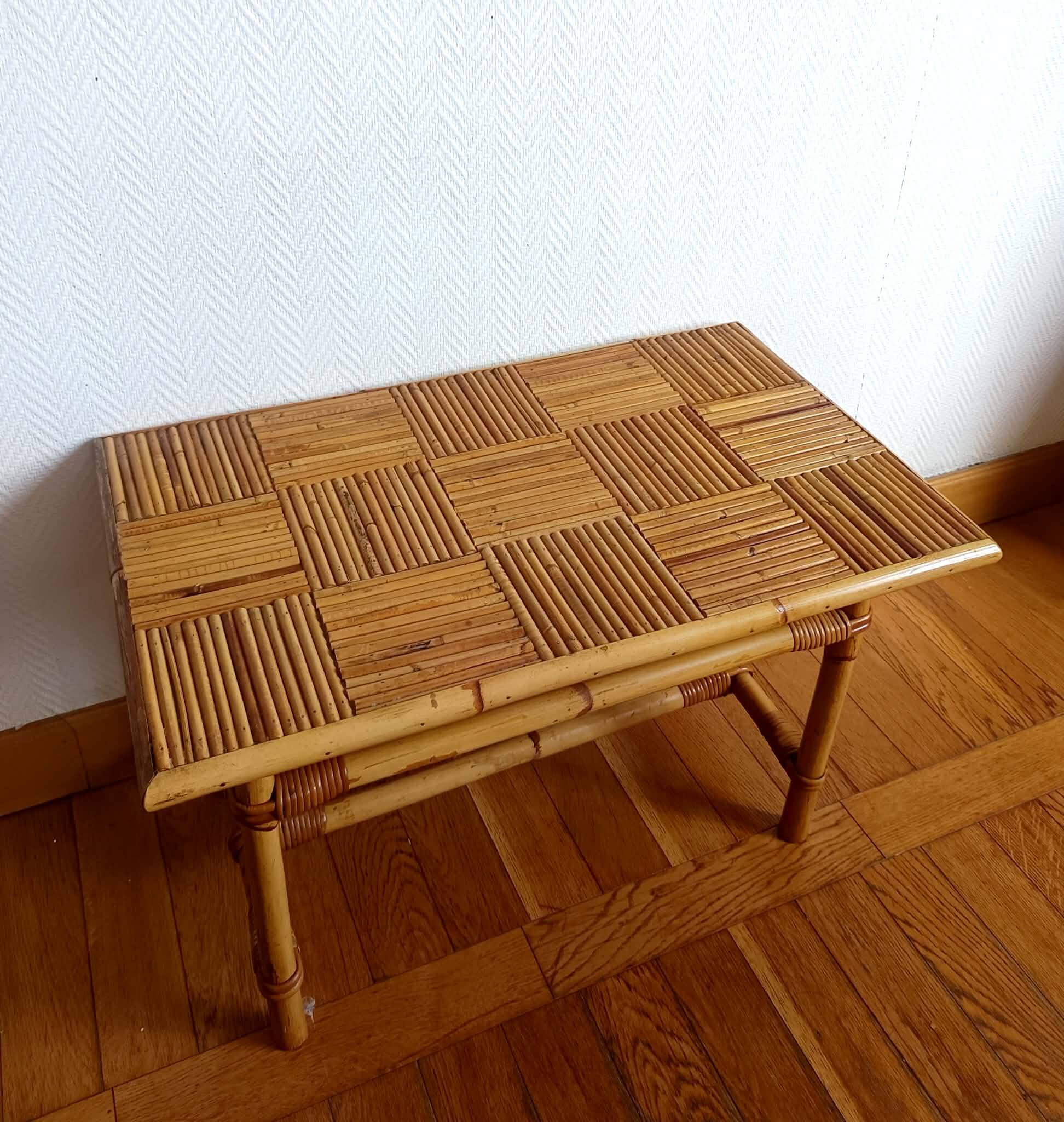 Bamboo coffee table in Audoux Minet vintage style from the 1960s.