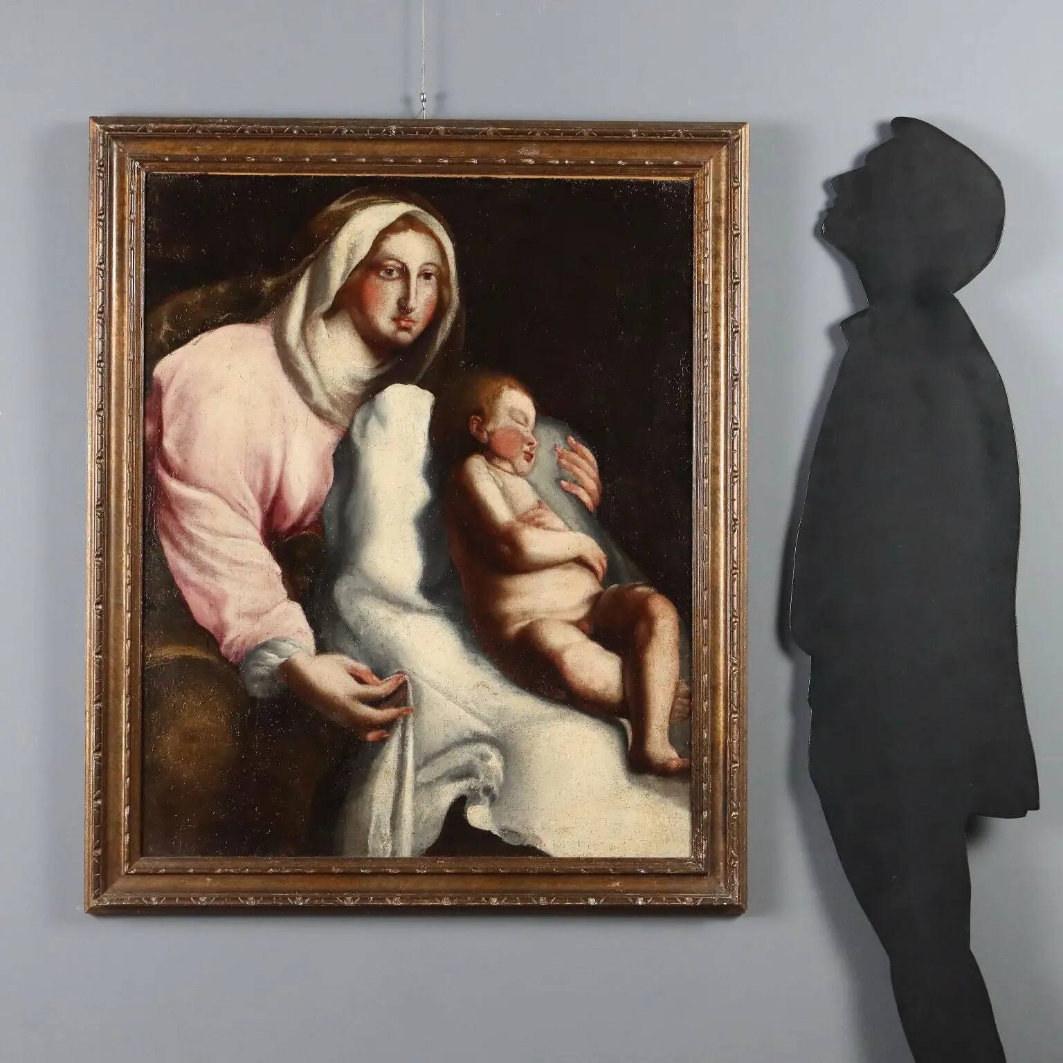 Ancient painting of the Virgin and Child, oil on canvas, 18th century.
