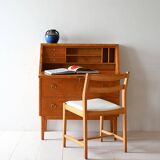 Vintage Scandinavian oak and burr oak secretaire