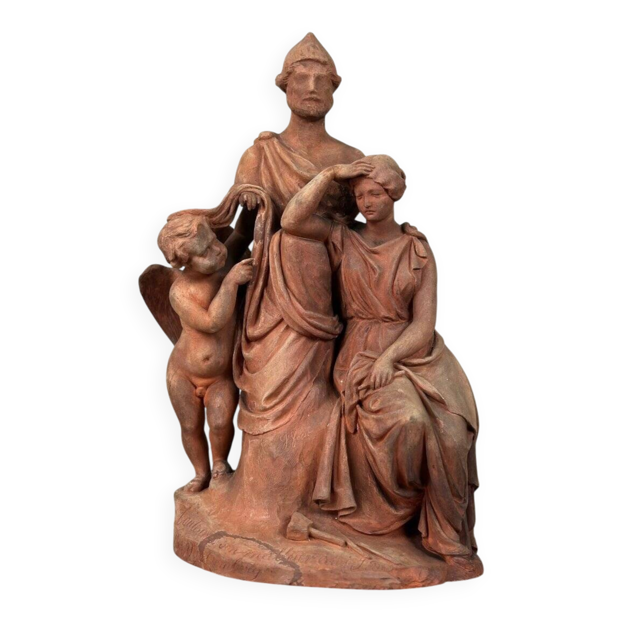 The sculpture, original terracotta signed and dedicated, Charles Van Oemberg.