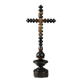 19th century French wood and brass Crucifix