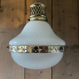 1920s opaline glass and brass pendant light