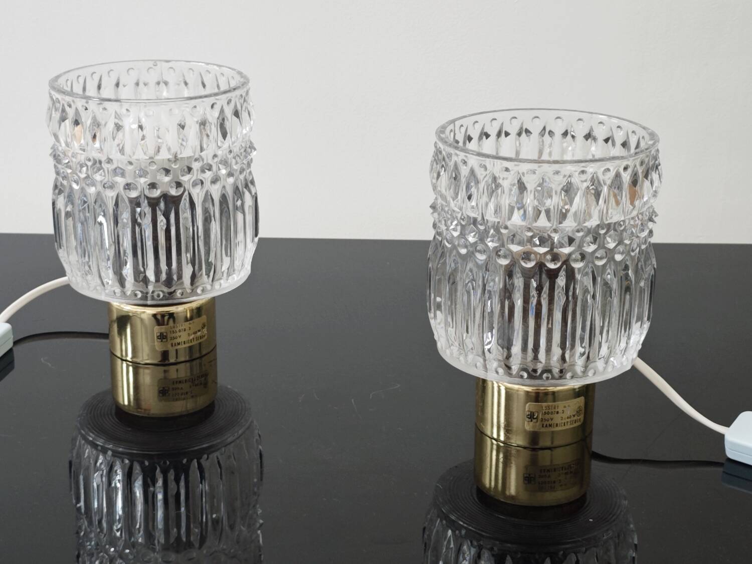 Pair of glass bedside lamps by Kamenicky Senov 1960