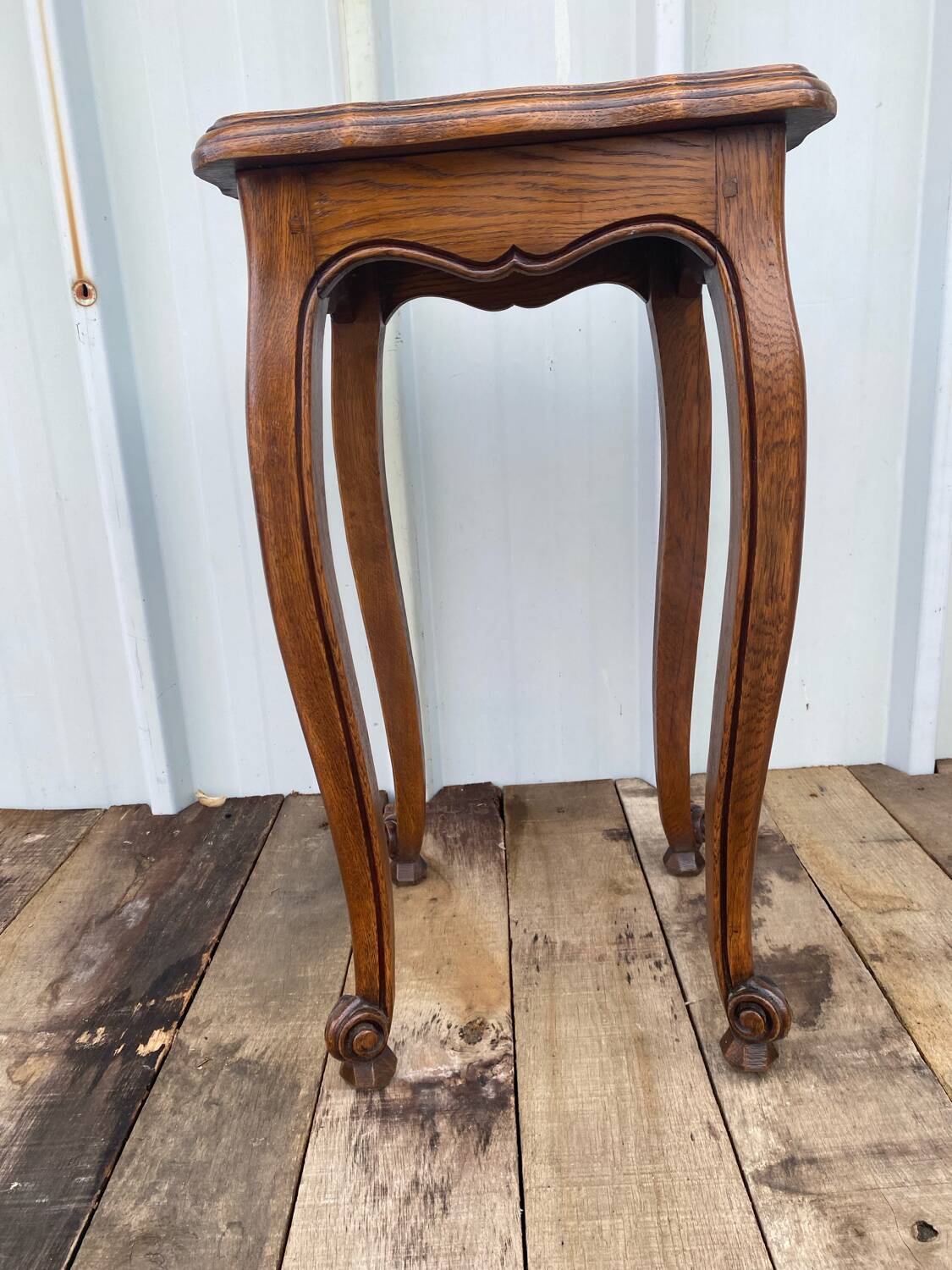 Antique louis xv style solid oak side table with curved legs vintage