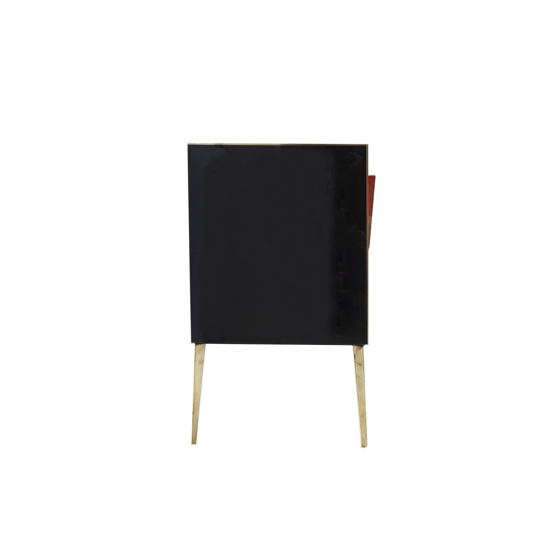Mid-Century Style Italian Sideboard Made of Wood Brass and Colored Glass