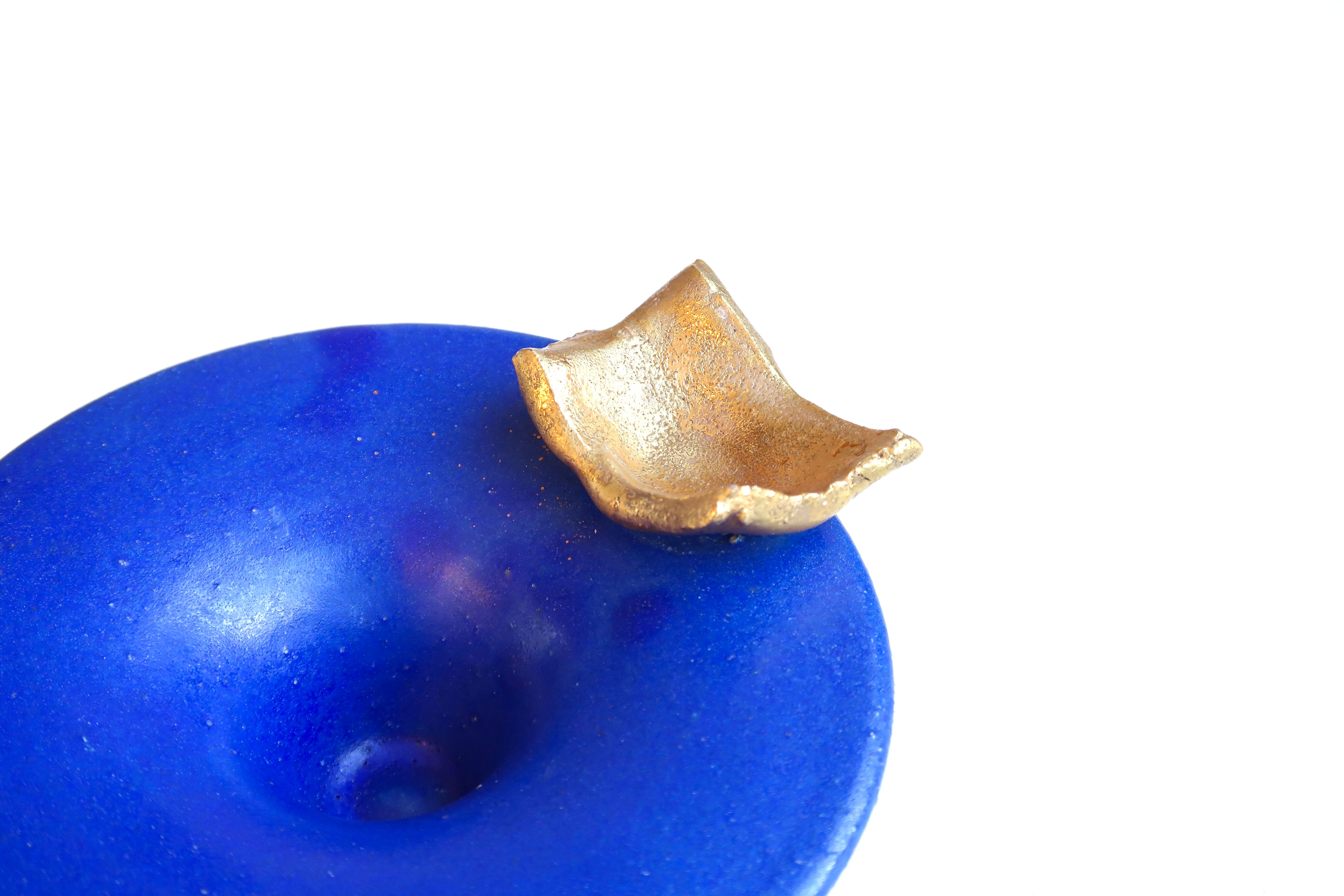 Blue ceramic cut signed with gilded decoration
