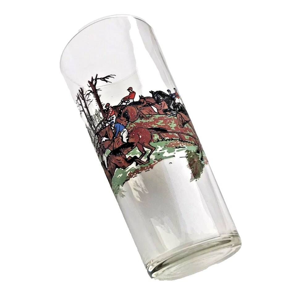 1950s Decorated glass equestrian sports steeplechase horse racing