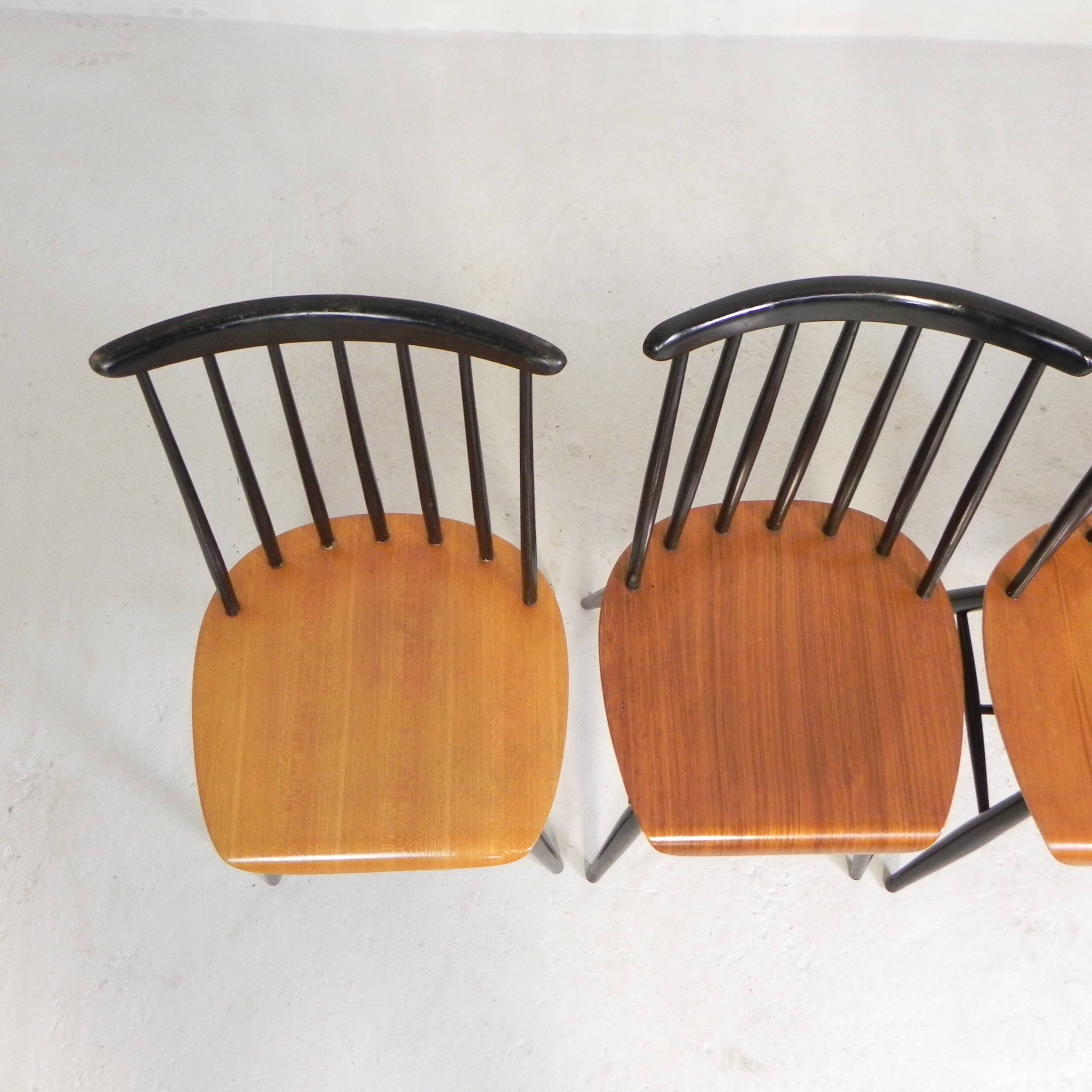 Set of 4 Fanett model slatted chairs, Tapiovaara, 1960s