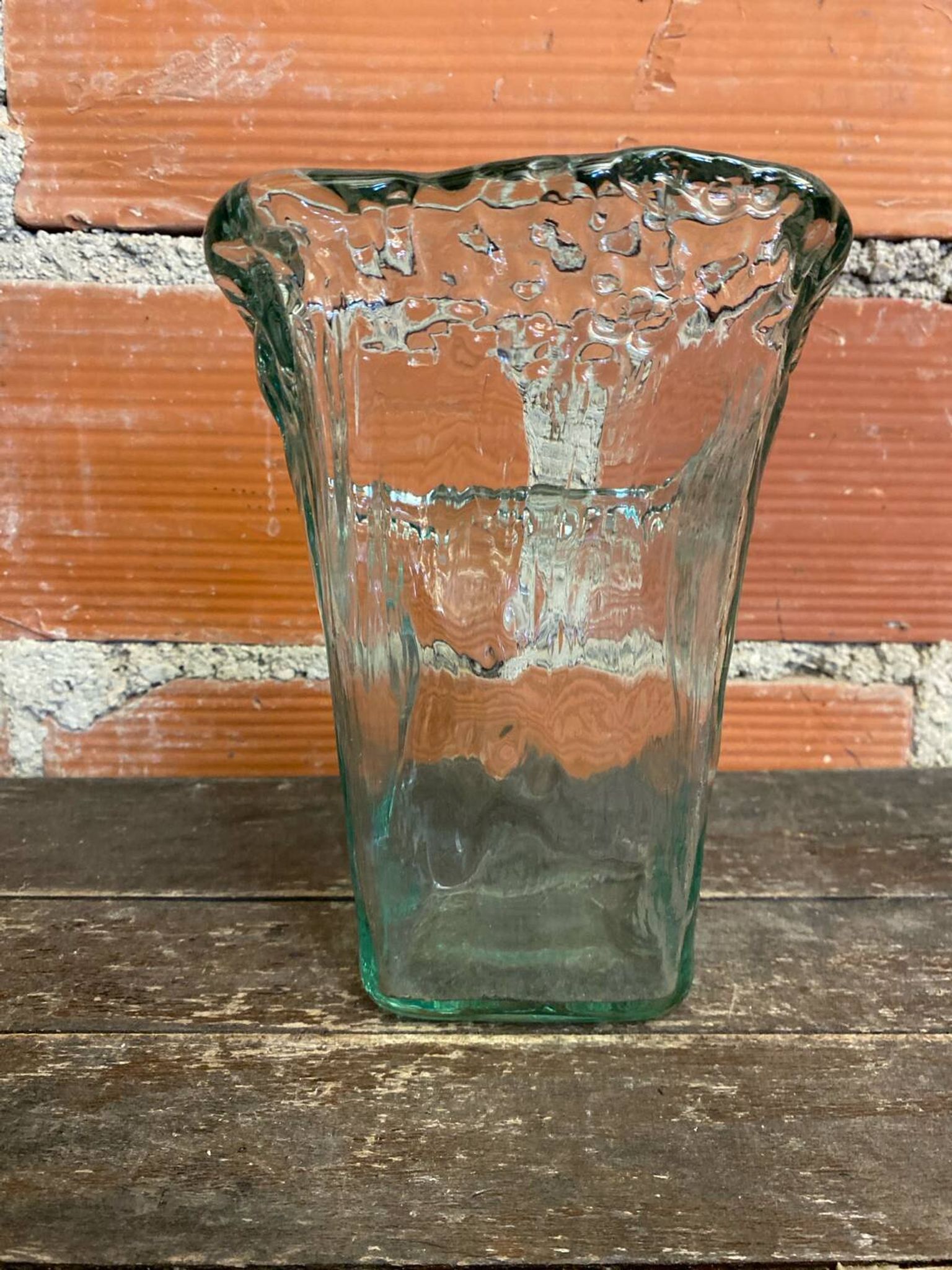 Vase Ancien Design Cascade Verre Bullé Vintage #C868