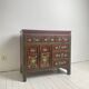 Buffet chinois vintage peint à la main, meuble rouge à décor floral
