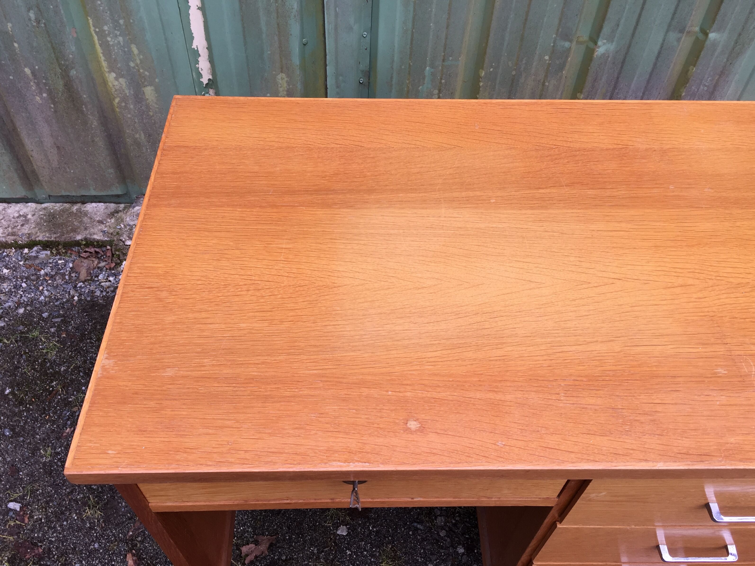 Vintage oak desk with 5 drawers.