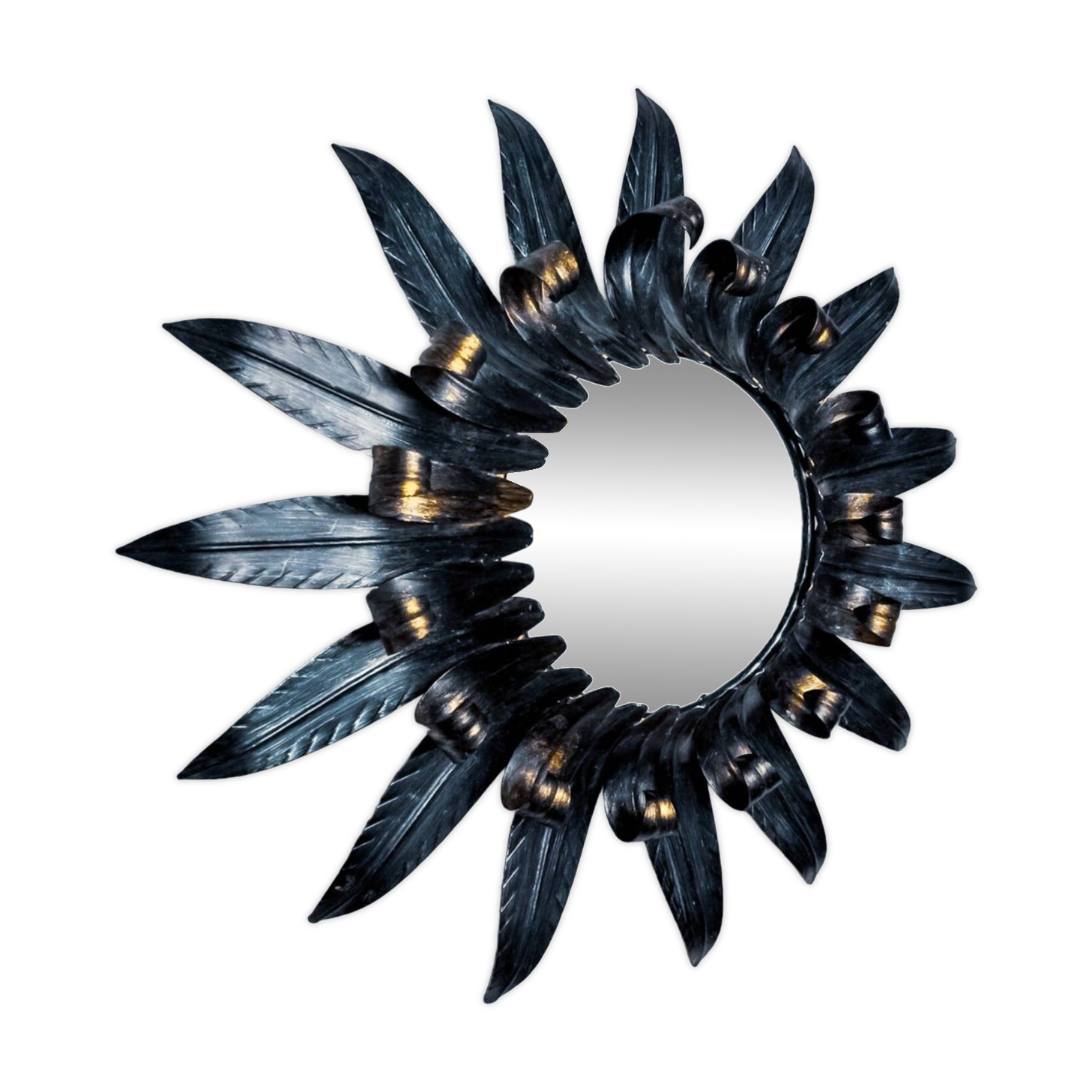 Sun wall lamp by ferro arte XL, metal and silver leaf, Spain, 1960