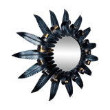 Sun wall lamp by ferro arte XL, metal and silver leaf, Spain, 1960