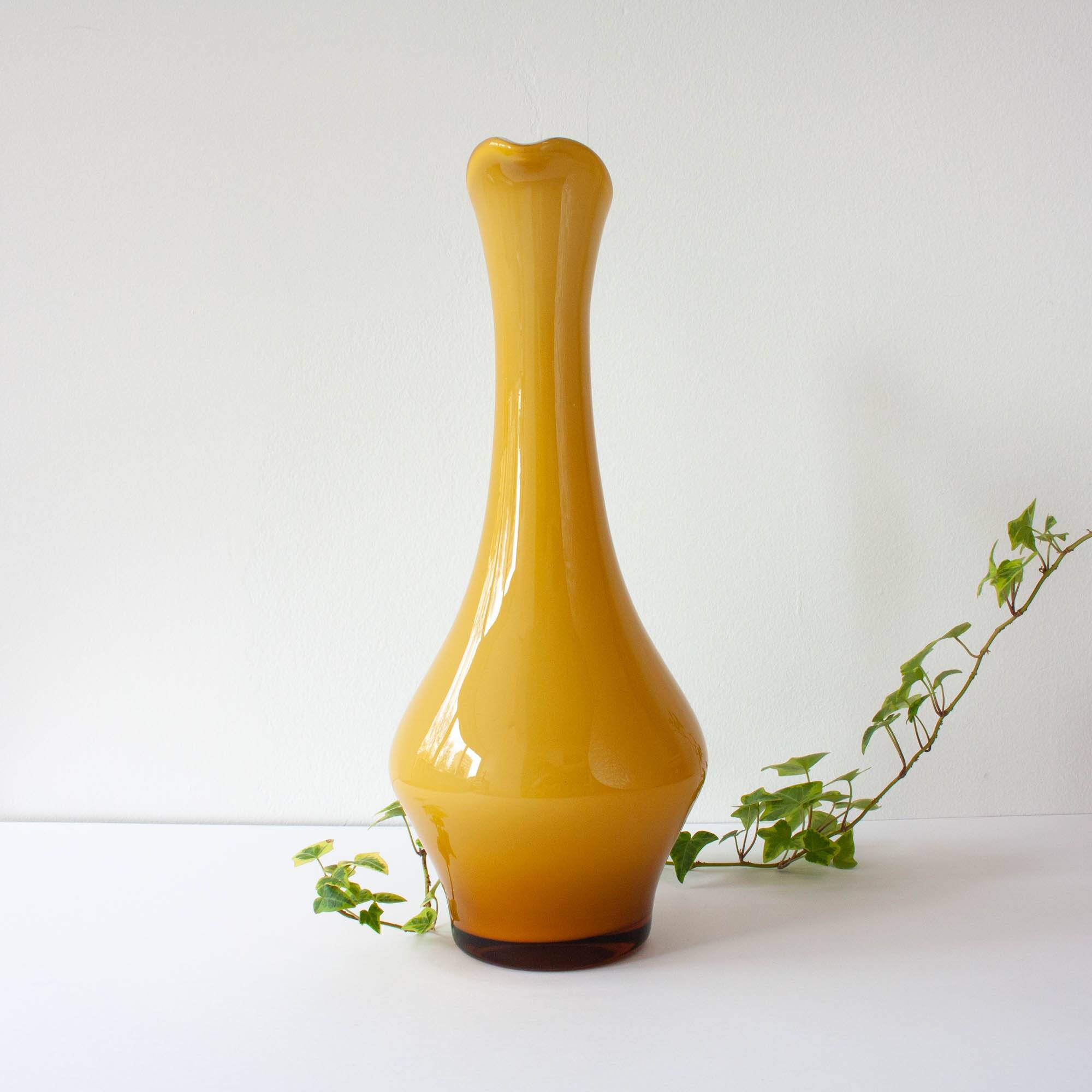 Vintage 1960s Portuguese Opaline Mustard Glass Jug