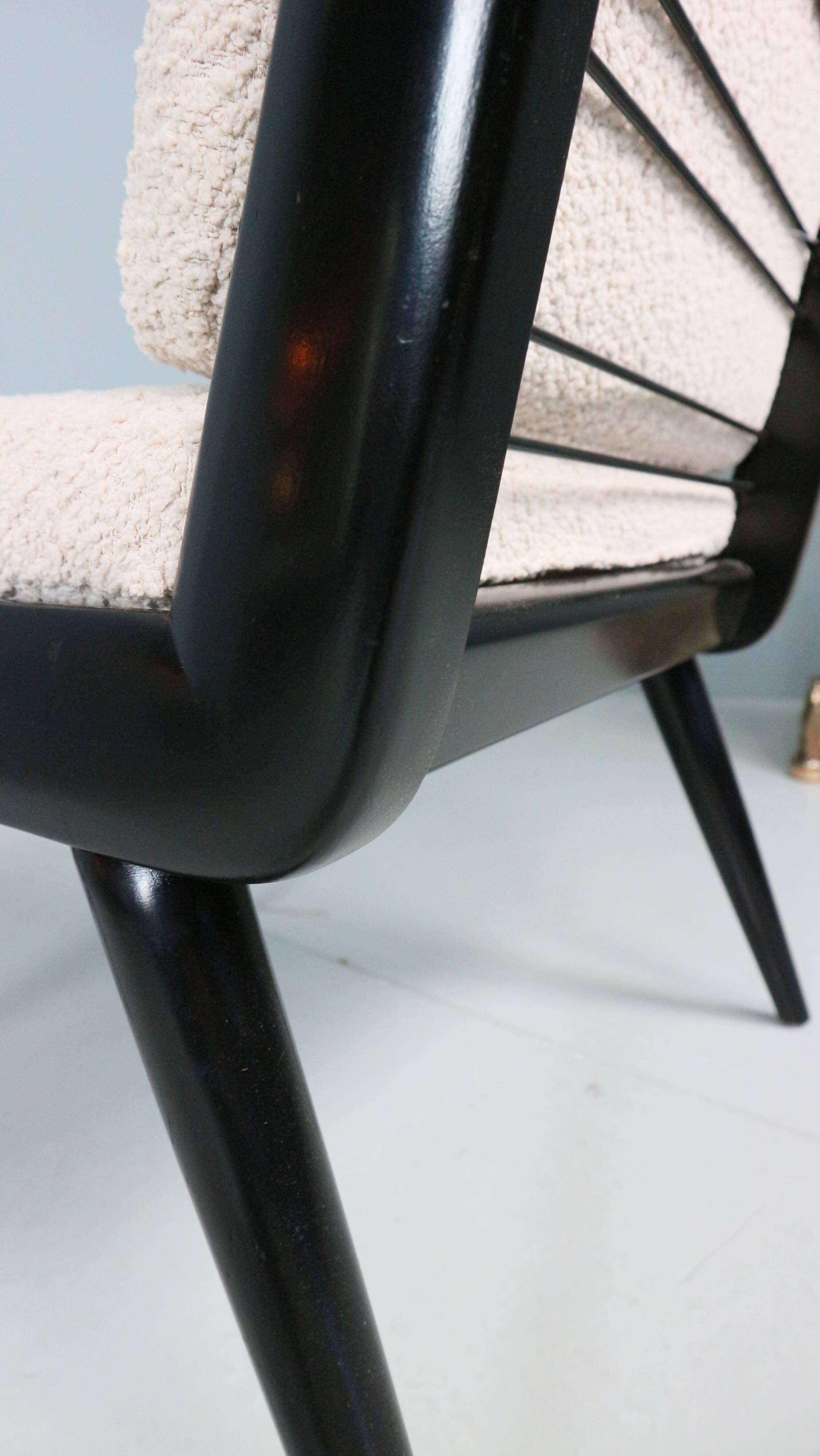 2x 'boomerang' h. mitzlaff, e. schmidt for soloform, bouclé lounge chairs, 1953