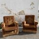 Pair of toad armchairs in old gold velvet