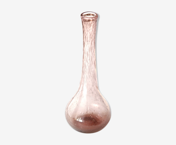 Vase rose en verre bullé de Biot années 70