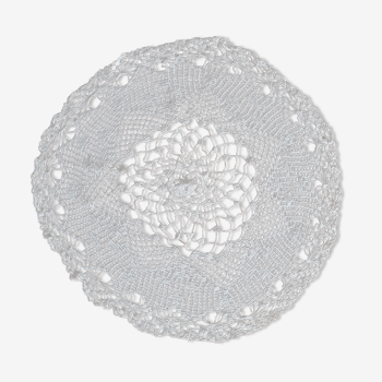 Round, white, crochet placemat. Handmade. 50s.