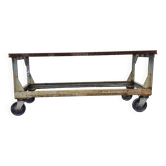 Metal industrial table on wheels, mid-20th century