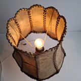 Vintage ceramic table lamp with hand-stitched leather shade, 1980s.