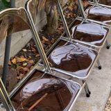 6 chaises pliantes en Plexiglas fumé et métal chrome Chaisor 1970