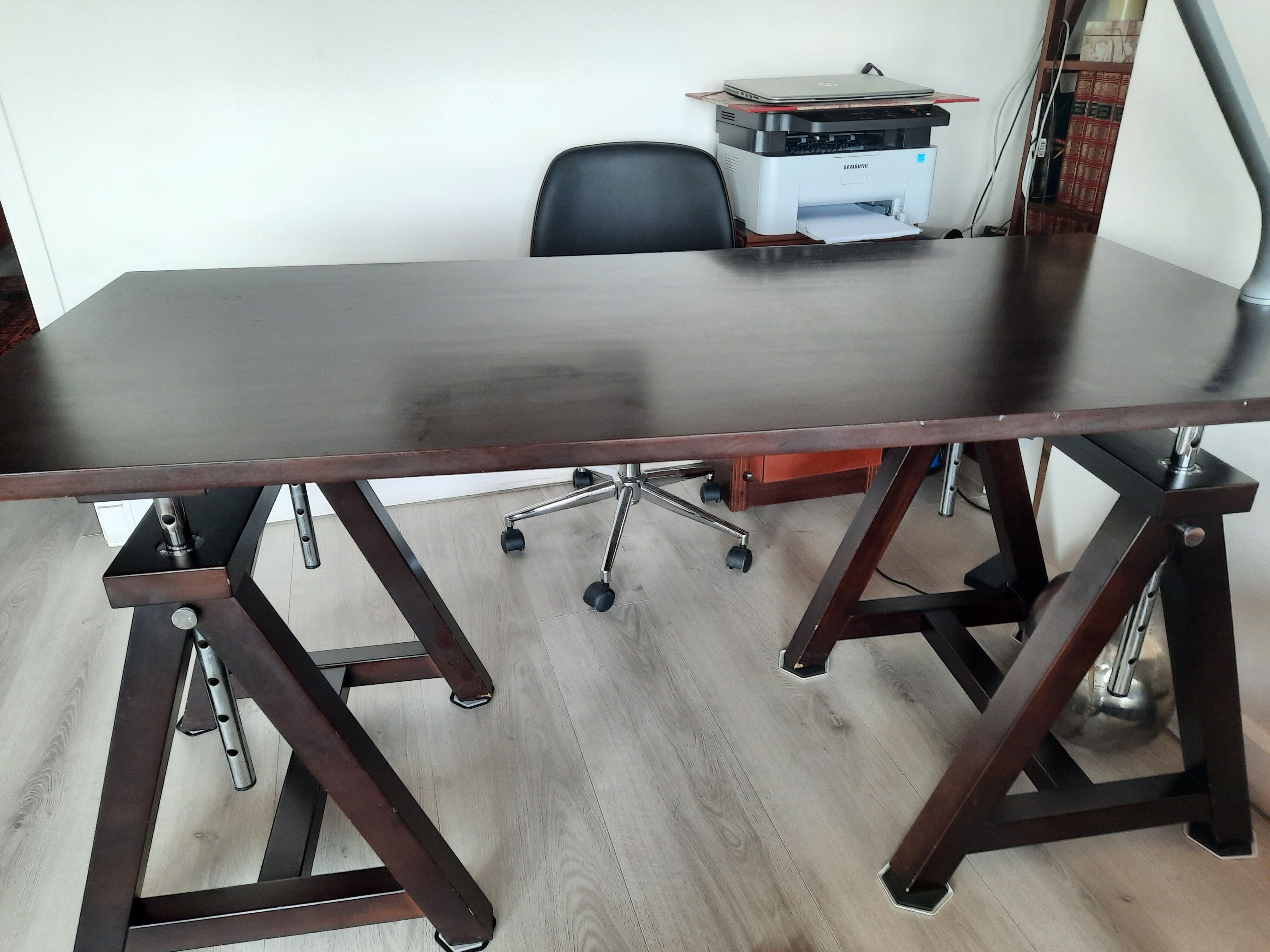 Beautiful solid wood desk, adjustable height, on trestles