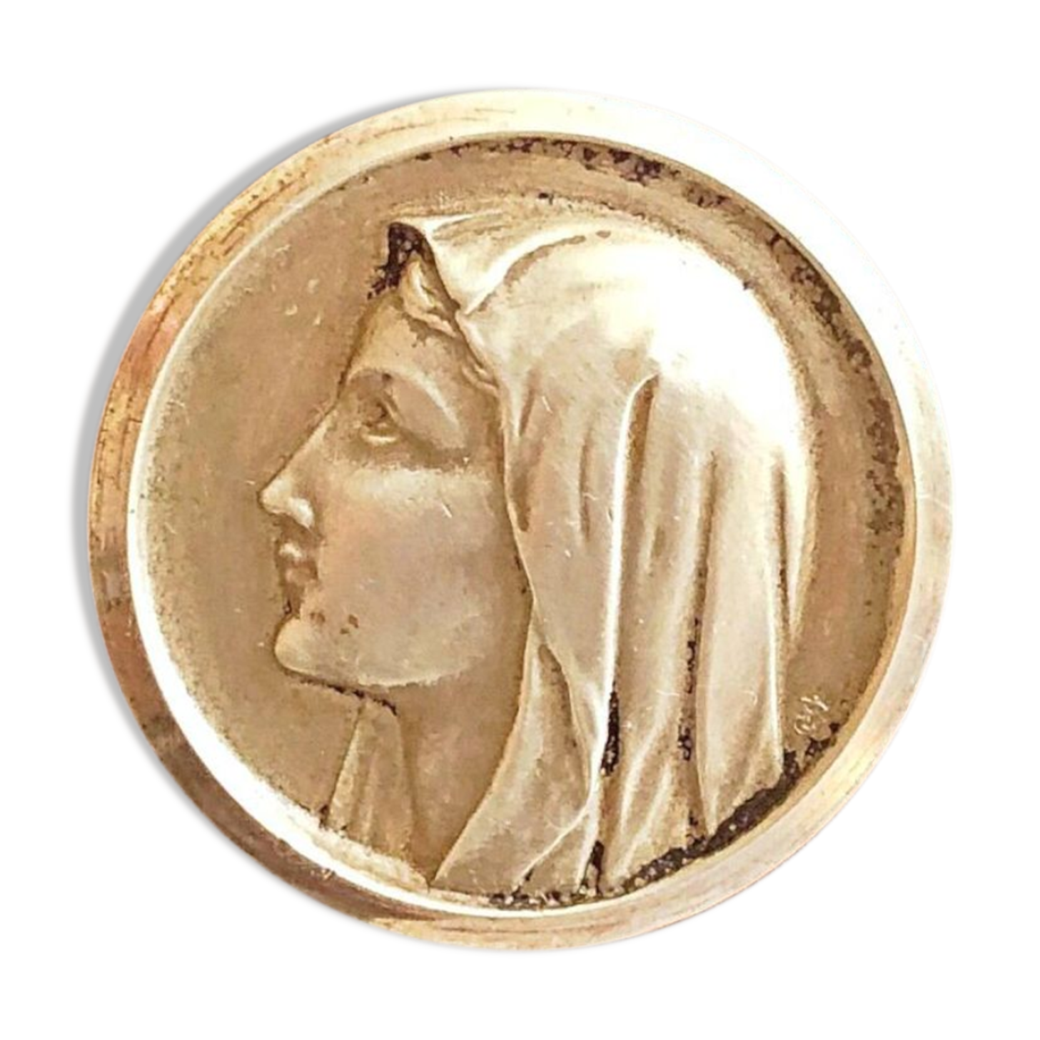 Vintage frame in wood and brass, Holy Virgin medallion - Spiritual treasure