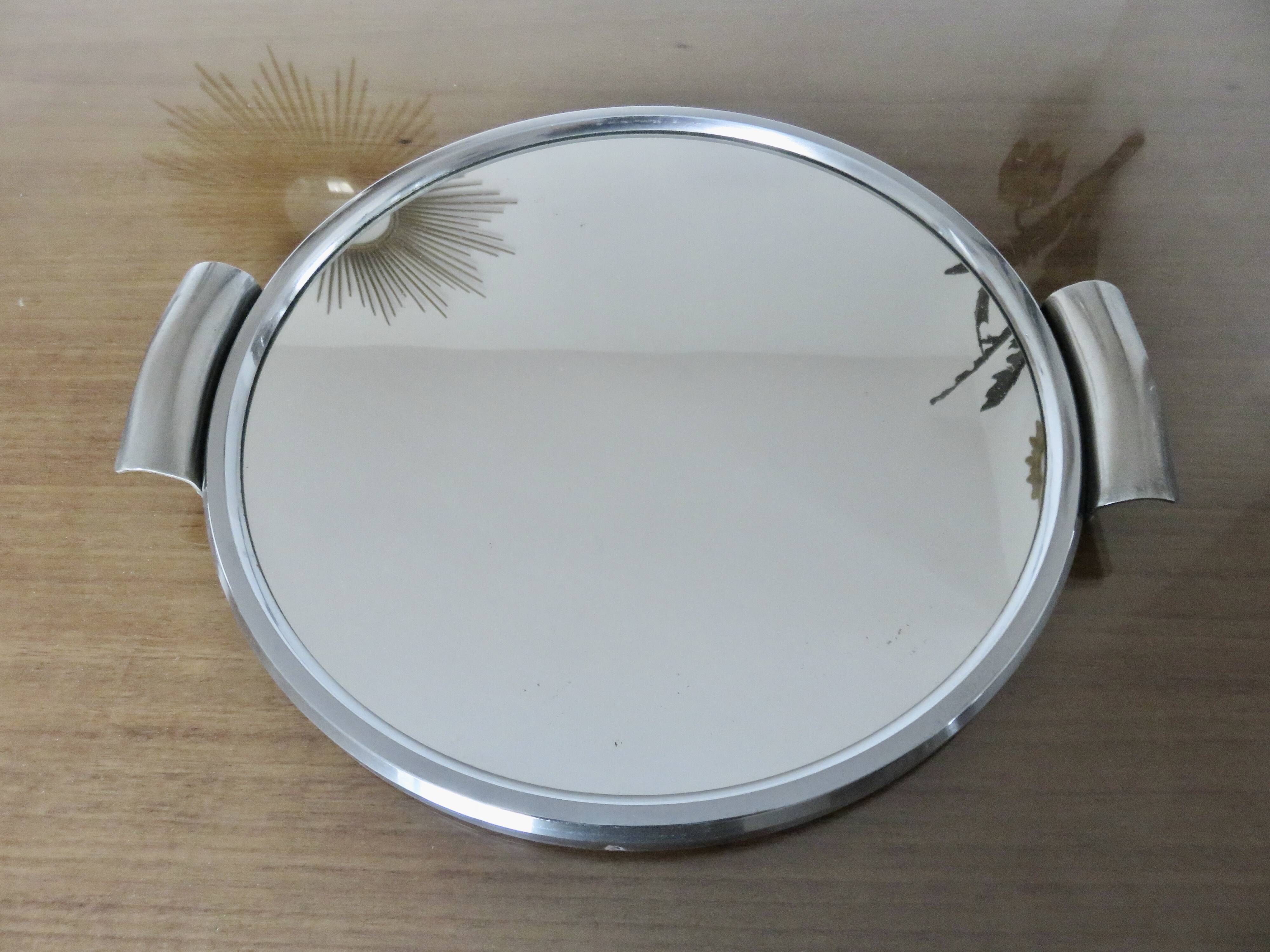 Round mirror tray in chrome-plated brass Art Deco 40s 50s