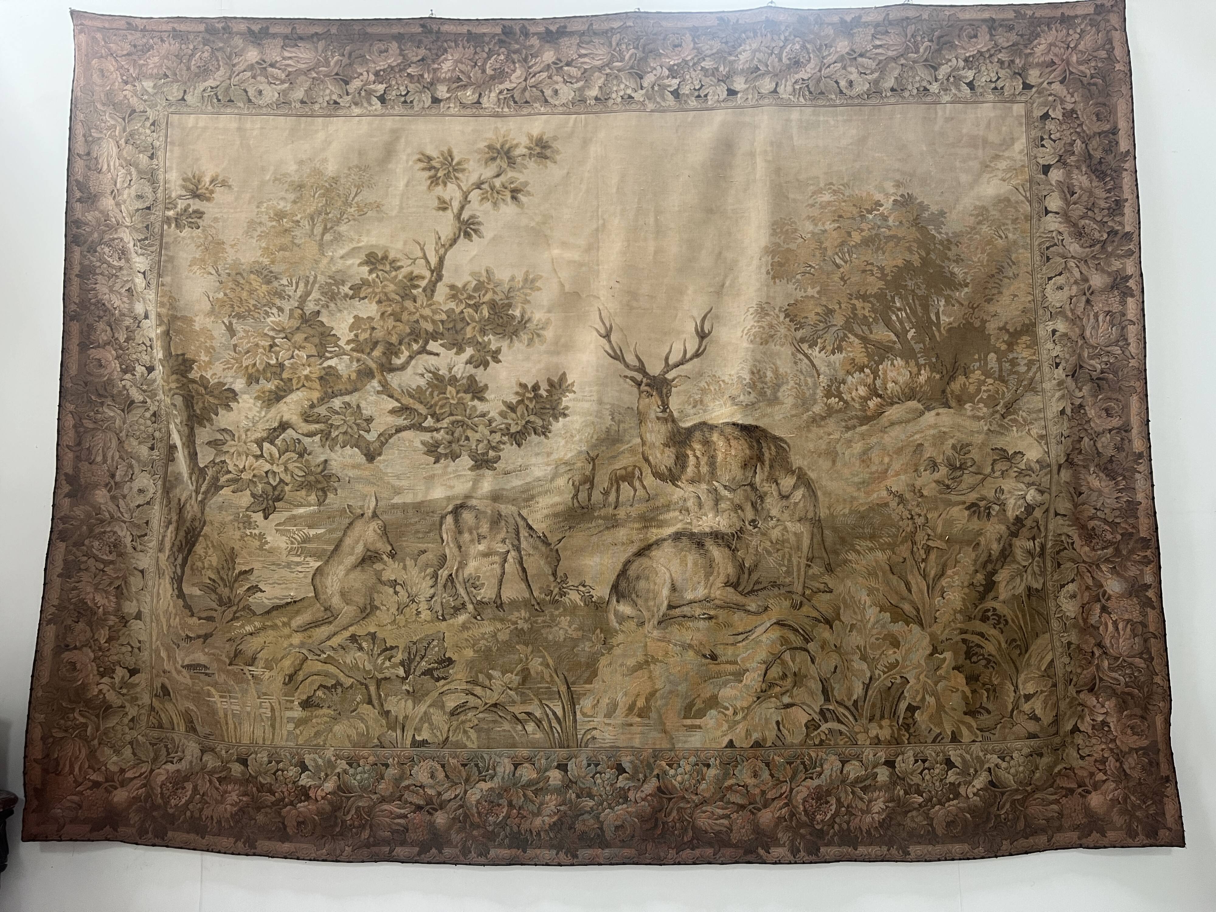 Renaissance-style tapestry with animal motifs, 20th century.