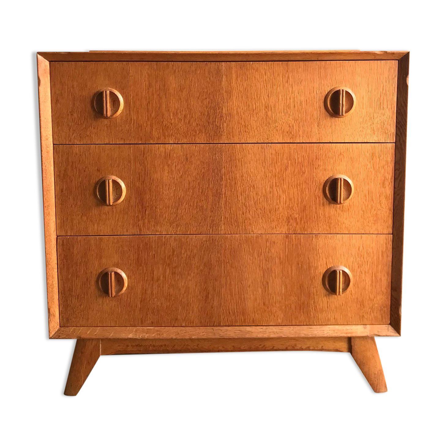 Compass foot chest of drawers in light oak from the 1960s