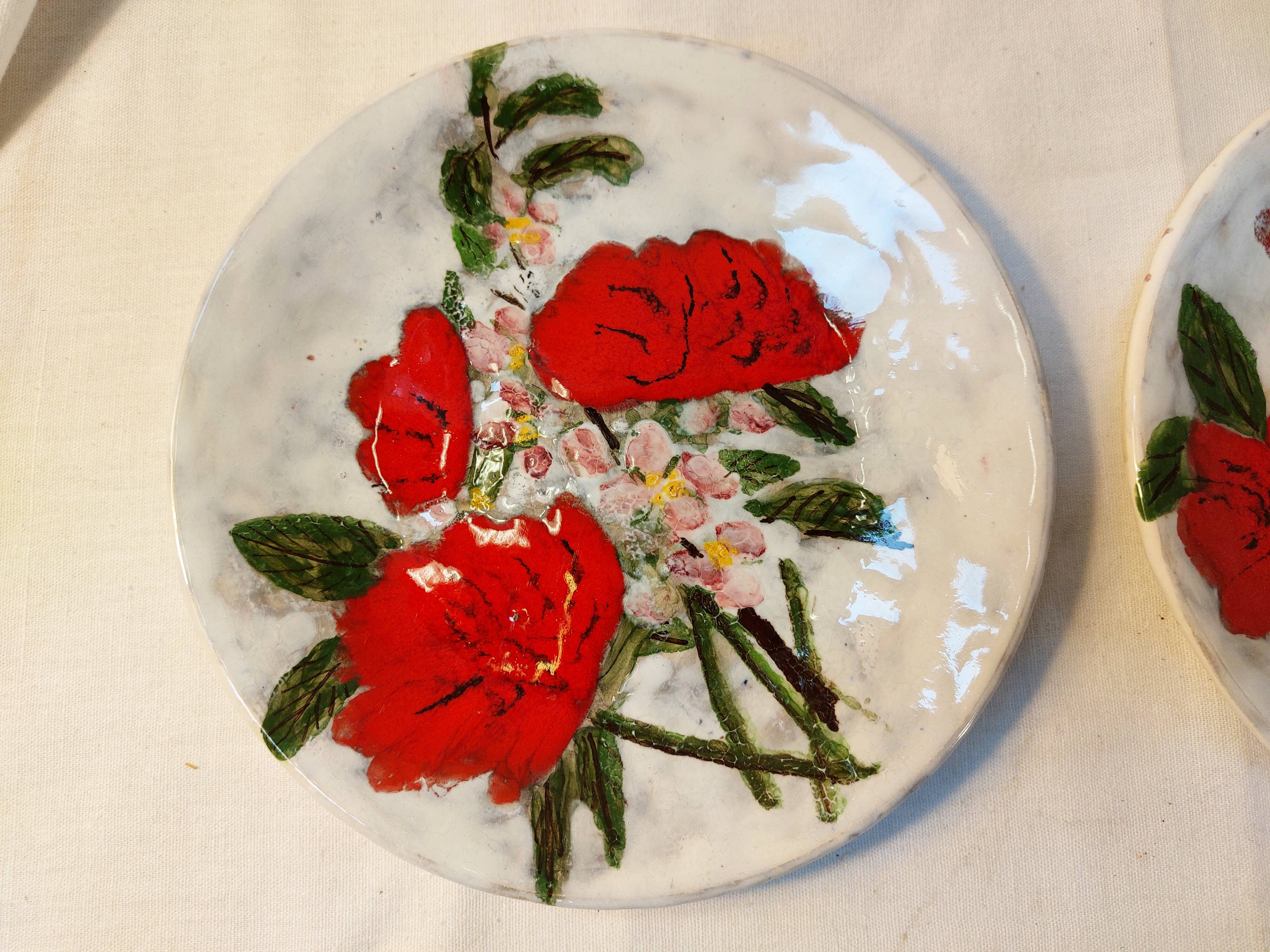 Set of 2 glazed ceramic dessert plates signed ZINGARO - Italy 1960s