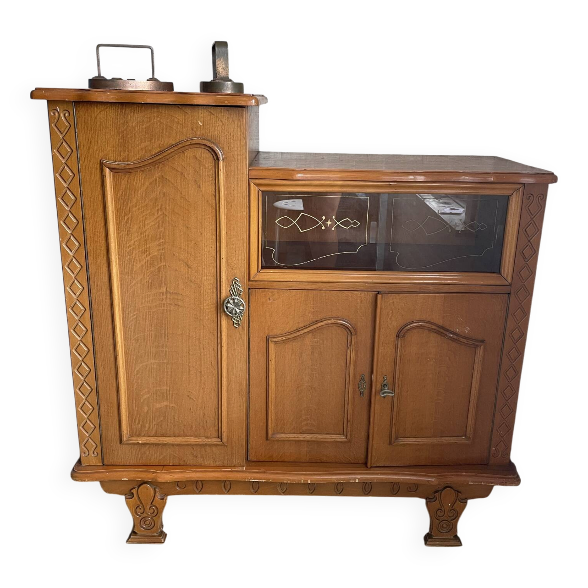 Vintage Oak Bookcase & Display Cabinet