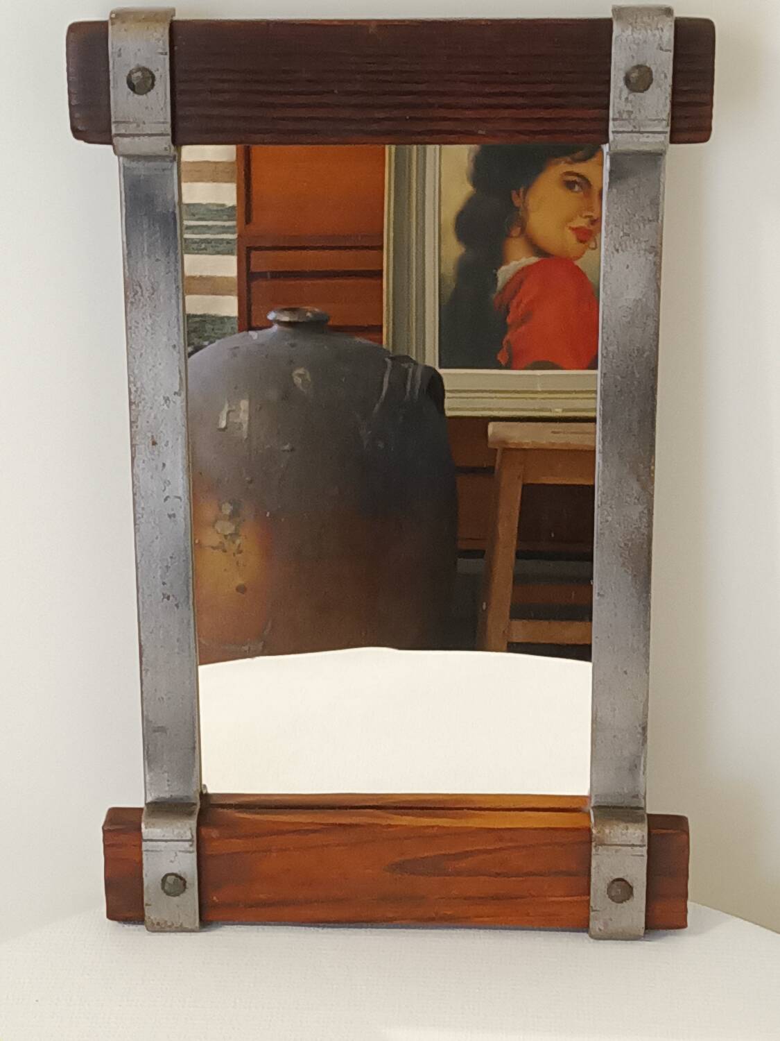 Handcrafted mirror in wood and wrought iron 1950